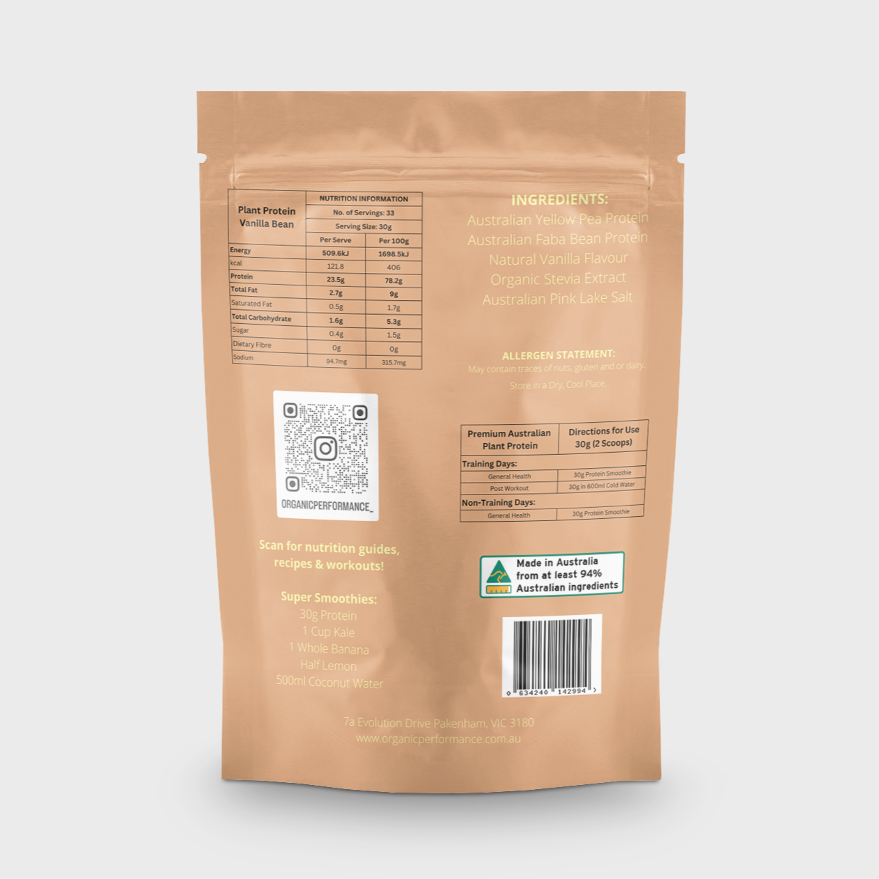 Premium Australian Plant Protein - Vanilla Bean 1kg