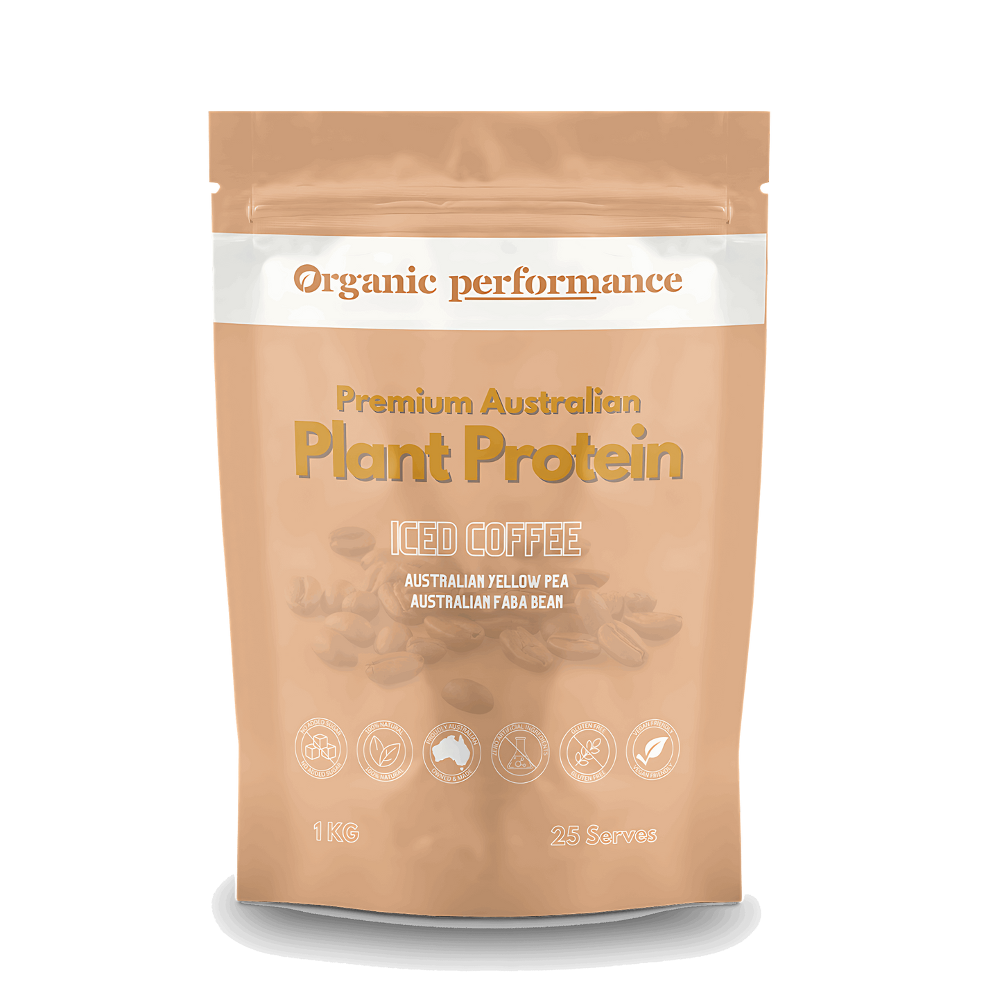 Iced Coffee Plant Protein Powder front of packaging