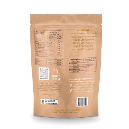 Iced Coffee Plant Protein Powder rear view of packaging